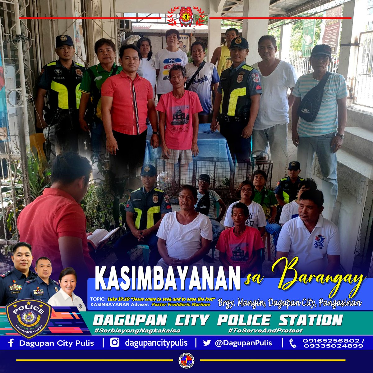 Pastor Freddieric Mariano, KASIMBAYANAN Adviser, together with Dagupan CPS personnel, under the supervision of PLTCOL BRENDON B. PALISOC, OIC, conducted the KASIMBAYANAN Weekly Interactive Meeting (KWIM) at Barangay Mangin, Dagupan City.