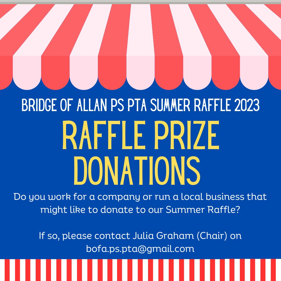 Do you work for a company or run a local business that might like to donate a prize for our Summer Raffle? If so, please email us bofa.ps.pta@gmail.com #summerraffle #supportlocal #localbusiness #bridgeofallan #bridgeofallanlife