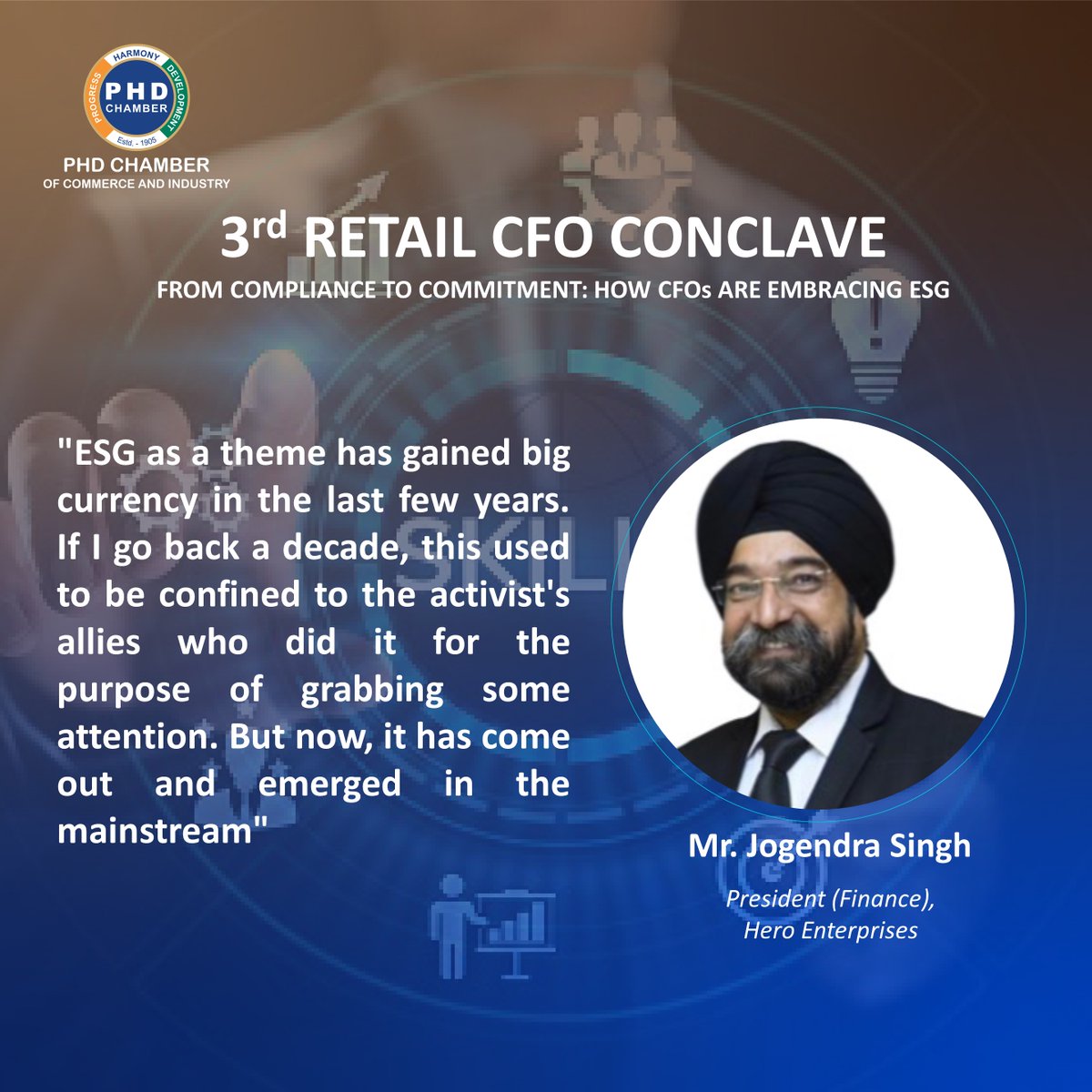 phdchamber's tweet photo. Mr. Jogendra Singh, President, Finance, Hero Enterprises, conducted a talk at The 3rd edition of the "RCC - Retail CFO Conclave", held today at PHD House, New Delhi.
#PHDCCI #cfo #cfoconclave #retail #retailcfoconclave #ESG #RCC https://t.co/rvMtnl6Nsr