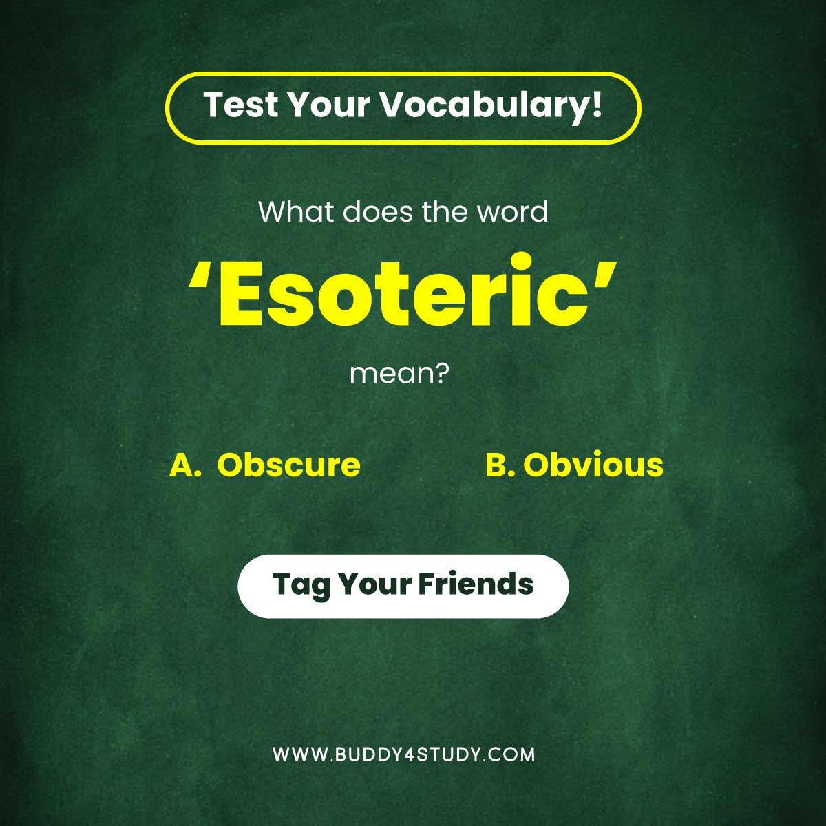 Buddy4Study's tweet photo. It’s time for an exciting vocabulary challenge! Flex your skills and decipher the meaning of 'Esoteric'. Share your answers in the comments section.
#Vocabulary #WordGeek #BrainTrain #Learn #Play #Vocabulary #English #Buddy4Study https://t.co/acwjG6k0Ed