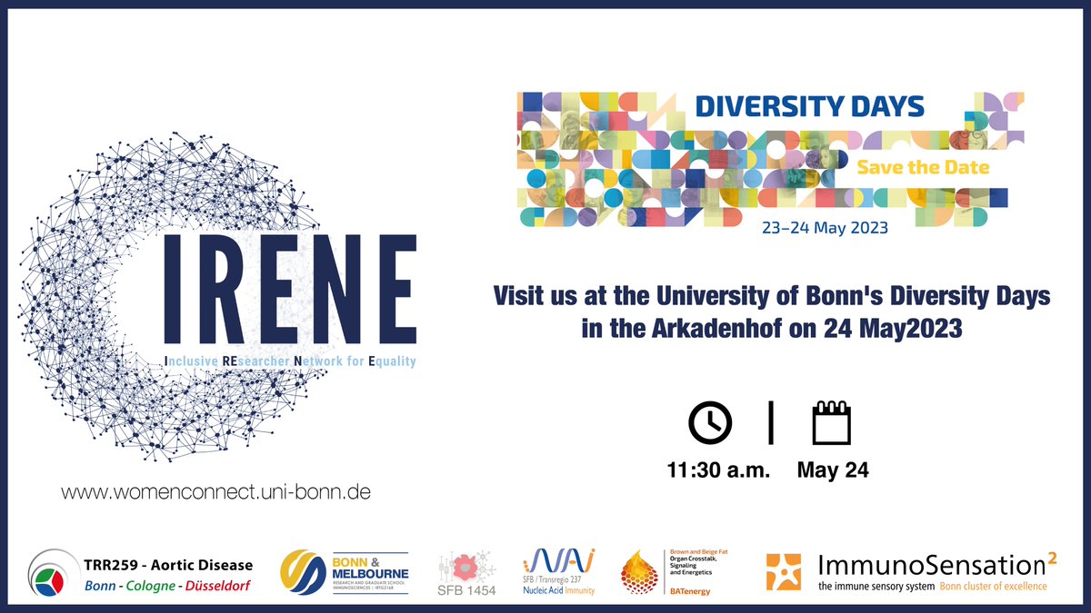 Excited to announce that the IRENE Network is participating in the Diversity Days at the University of Bonn on May 24th, 2023! Join us at the Fair of Opportunities to celebrate diversity and promote equal chances for everyone. Don't miss out! #DiversityDays2023 #IRENENetwork