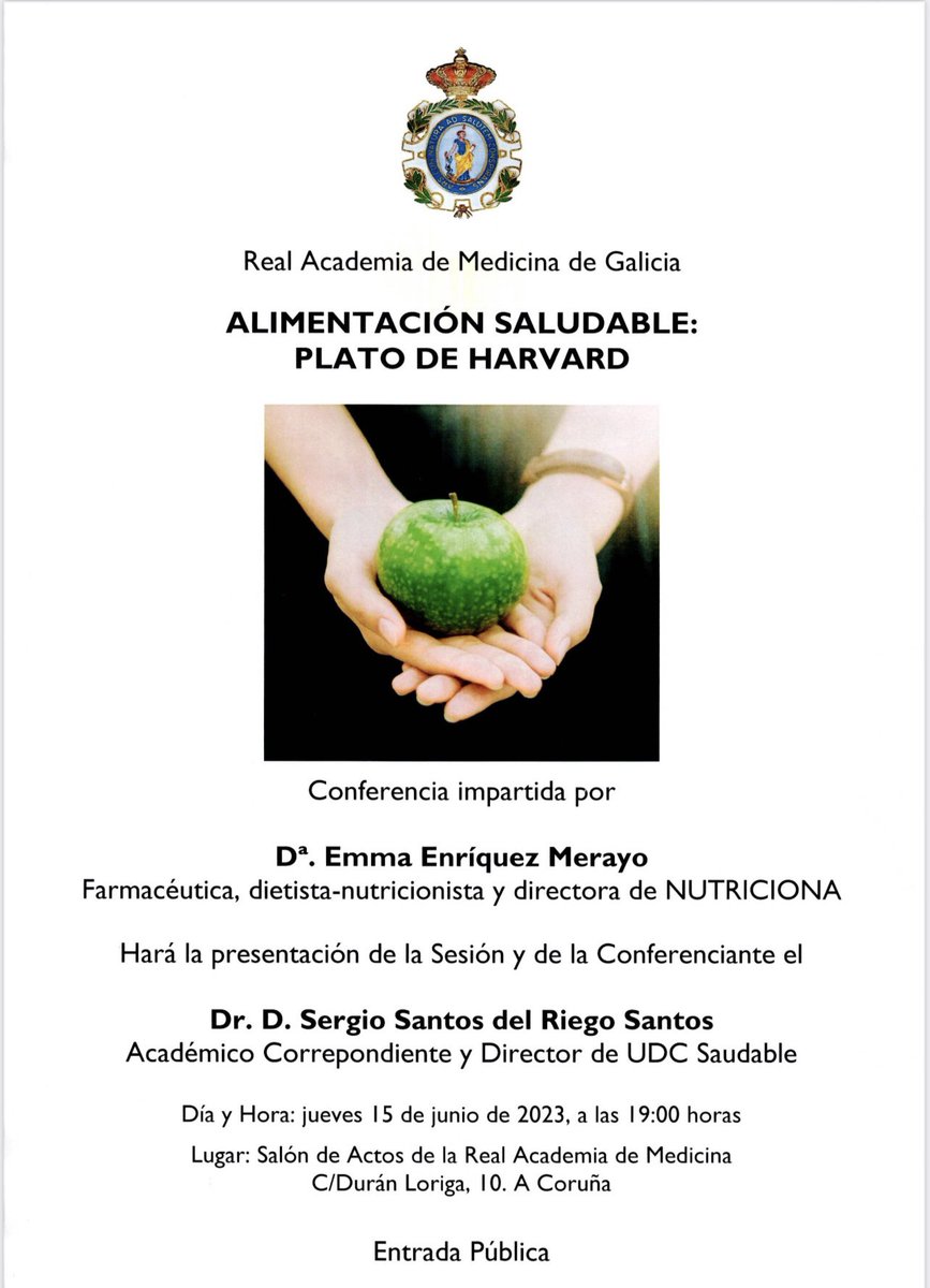 REAL ACADEMIA DE MEDICINA DE GALICIA. 
C/ Durán Loriga número 10, A Coruña.
15 de Junio a las 19.00 horas. 

Entrada pública hasta completar aforo. ¡Apunta en agenda! 

#UDCSaudable #ComunidadeUDC #unisaludables @udcsaudable @udc_oficial @universidadedevigo @uvigo