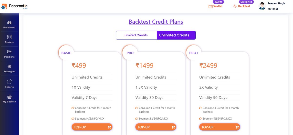 robomatic_com's tweet image. Check our New backtesting plans 
Limited Credits | Unlimited Credits
#algobacktest #robomaticalgo #robomaticbacktest