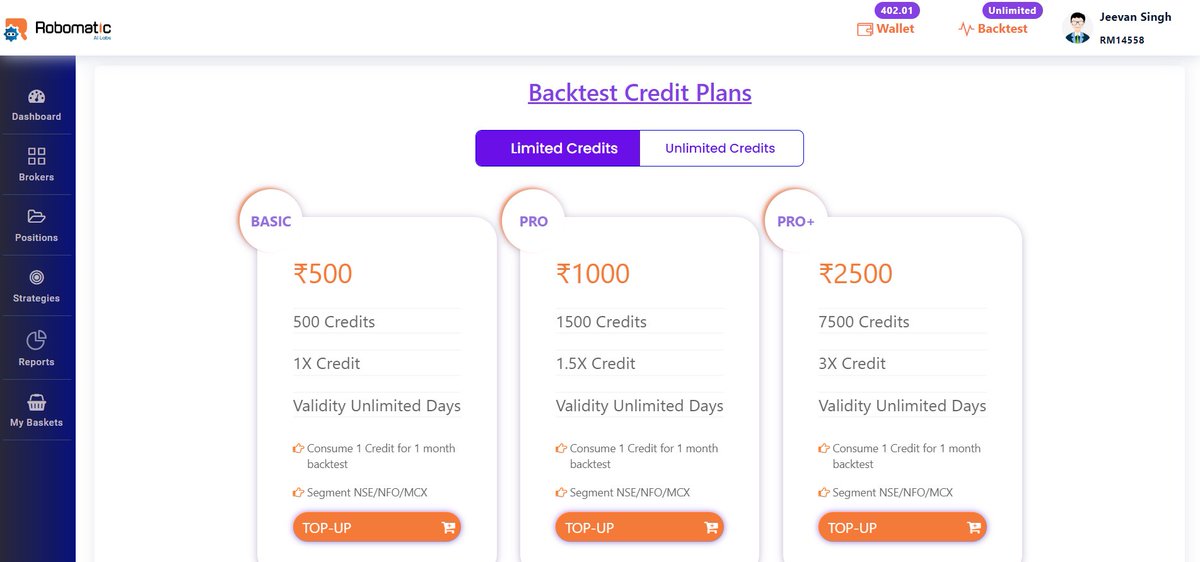 robomatic_com's tweet image. Check our New backtesting plans 
Limited Credits | Unlimited Credits
#algobacktest #robomaticalgo #robomaticbacktest