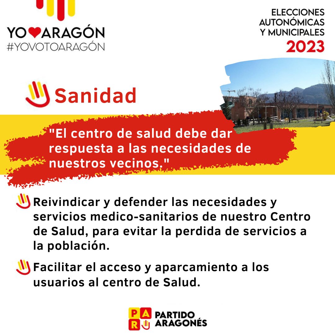 🟡🔴🟡 #PartidoAragonés de #Graus 🤝 Entendemos que el centro de salud es fundamental para dar respuesta a las necesidades de nuestros vecinos en materia de salud. <a href="/PARHuesca/">PAR Huesca</a>   <a href="/AragonPAR/">Partido Aragonés</a>  #EleccionesMunicipales2023 #YOVOTOHUESCA #YOVOTARAGÓN #YOVOTOGRAUS #YOVOTOROQUE #YOVOTOPAR