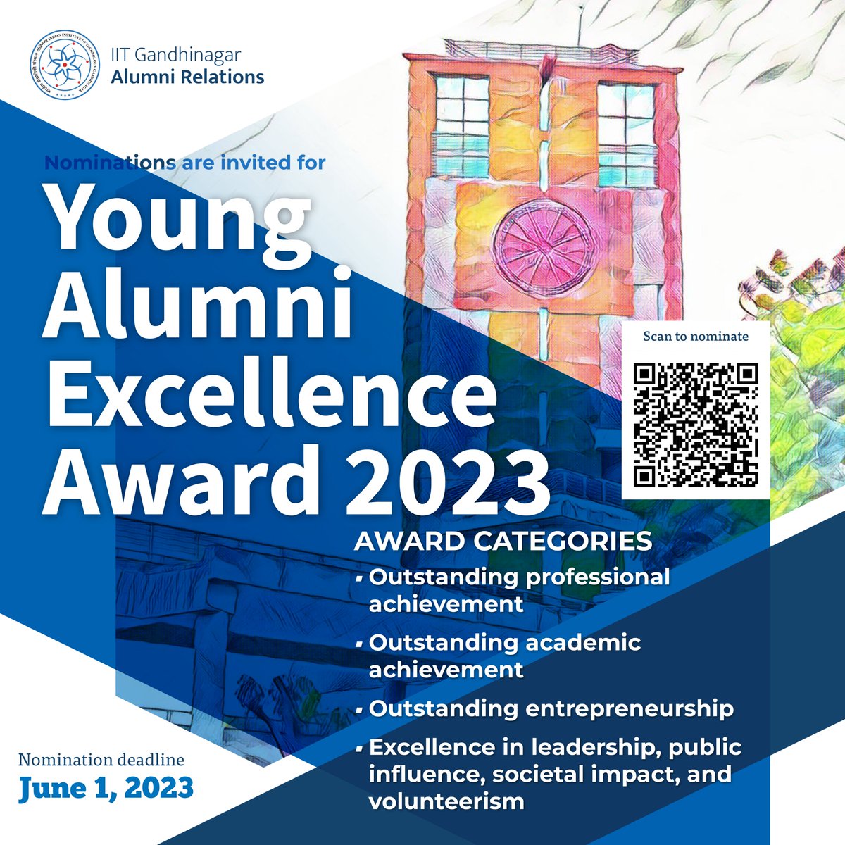 IIT Gandhinagar (@iitgn) on Twitter photo It’s time to recognise and honour the commendable work done by our alumni. Nominations for the "Young Alumni Excellence Award 2023" are now open! We're looking for outstanding IITGN alumni under 45 who have made significant contributions to their fields and society. It’s time to recognise and honour the commendable work done by our alumni. Nominations for the "Young Alumni Excellence Award 2023" are now open! We're looking for outstanding IITGN alumni under 45 who have made significant contributions to their fields and society.