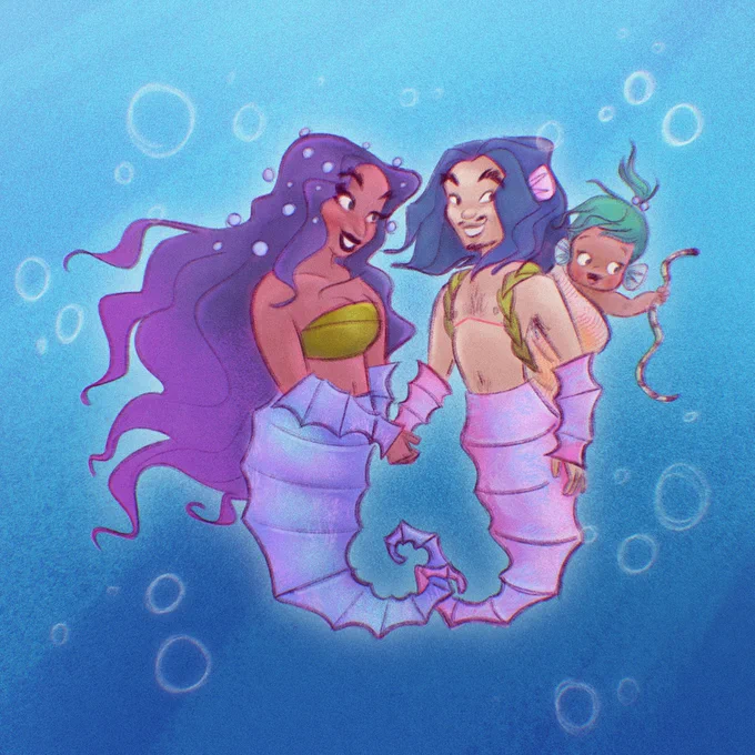 my mermay couple, a year later. this time, with their little baby 