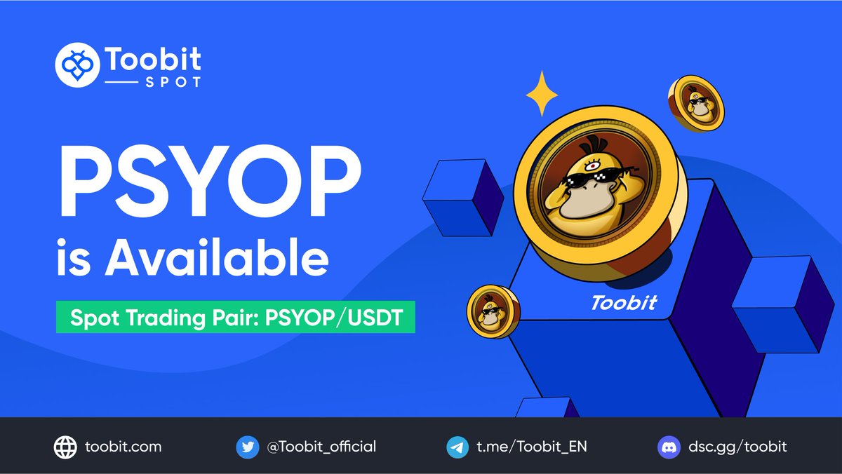 📈 Announcement: $PSYOP is now open for #trading on #Toobit Spot market! @PsyopETH_io 

Trade here:⬇️
toobit.com/en-US/spot/PSY… 

More details:⬇️
support.toobit.com/hc/en-us/artic…

#PSYOP #crypto #memecoin #memecoinseason