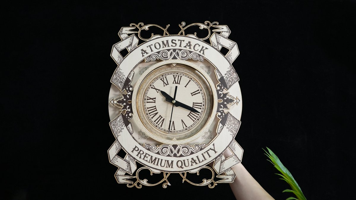 official62608's tweet image. ⏰🔪 Tick-tock, watch out for this laser-cut masterpiece! 😄The slickest clock in town! ⚡️ Precision meets craftiness as lasers work their magic, giving time a stylish twist. ⚙️🤣 
#Atomstack #lasercutting #laserengraving #LaserCrafting