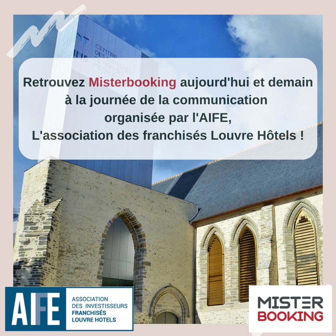 Misterbooking sera présent à la journée de la communication AIFE, association des franchisés Louvre Hotels Group, aujourd'hui et demain ! Hâte d'y retrouver nos clients, nos partenaires et tous les acteurs du réseau Louvre Hôtels 😊