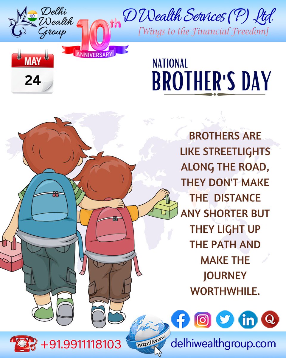 There is “no buddy' like a brother. Happy Brother's Day!
#happybrothersday
#delhiwealthgroup
#DWSPL
#loanservices #businessfinance #finance #businessgrowth #womeninbusiness #workingcapital #workingcapitalfinance #homeloan #LoanAgainstProperty #educationloan #personalfinance