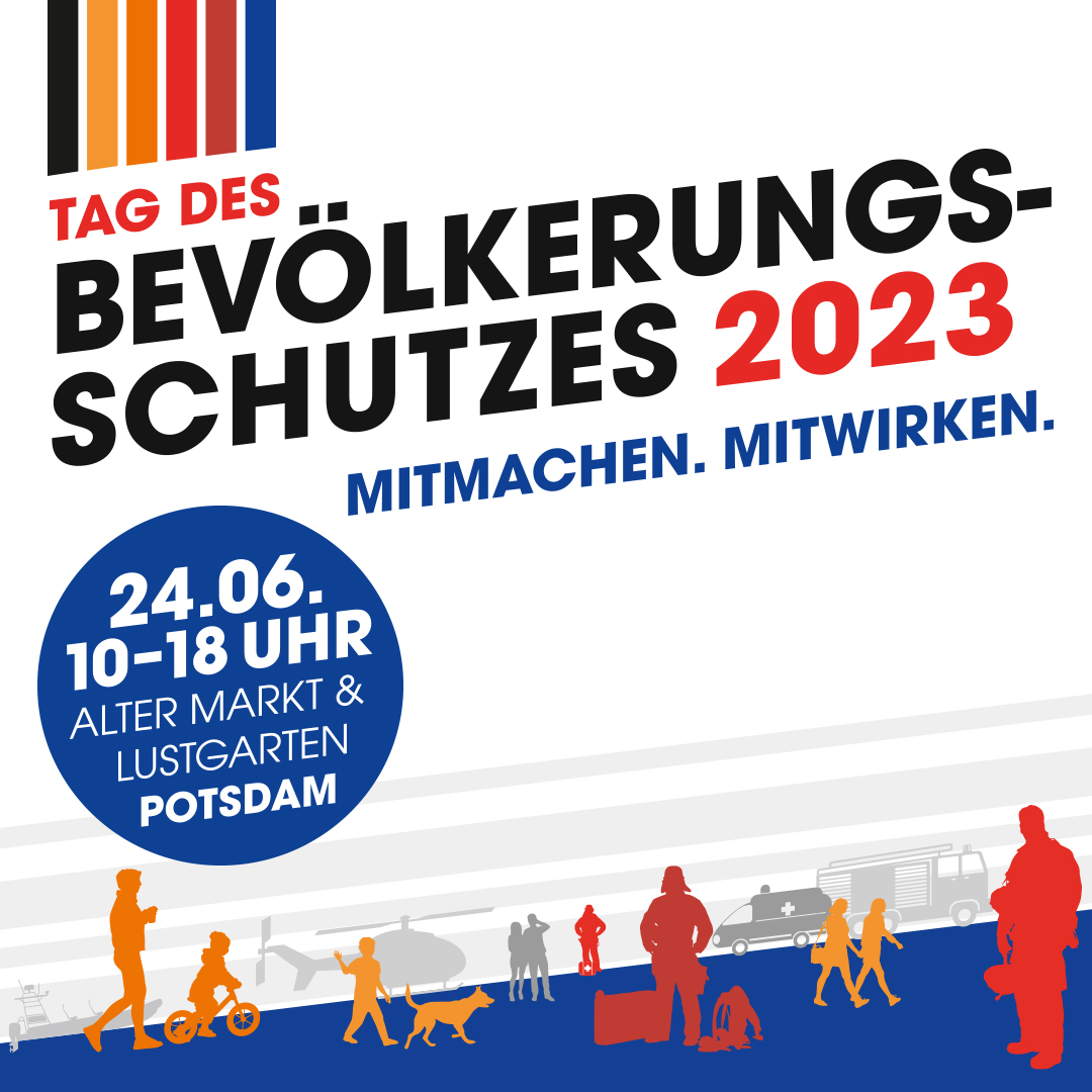 In einem Monat ist es soweit: Kommen Sie am 24. Juni von 10 bis 18 Uhr zum Tag des #Bevölkerungsschutz|es nach Potsdam und erfahren Sie u.a., wie Sie sich auf #Notfälle vorbereiten können. Nutzen Sie den Hashtag #MitmachenMitwirken und seien auch Sie beim #TdBS23 dabei!