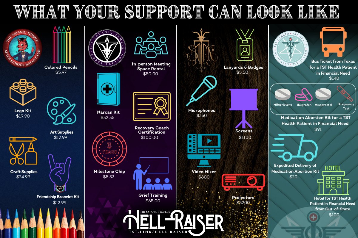 Who funds After School Satan Club's crayons or Sober Faction's meeting spaces? Who helps TST Health patients in financial need? You do! Pledge $6.66 to TST's Hell-Raiser to support our campaigns' vital services. Support one Hell of a good cause at tst.link/hell-raiser!