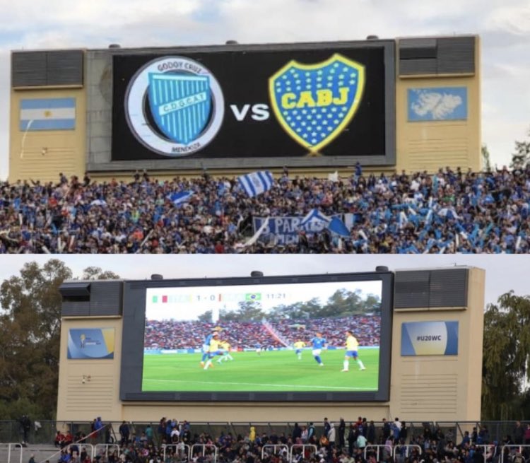 negrocasla's tweet photo. No sólo le cambiaron el nombre al Estadio. También taparon la bandera Argentina y a las Islas Malvinas. 

El traidor es traidor en todo ámbito. Y para toda causa. Y el oportunista con cara de buen yerno es un falluto. https://t.co/y1UrzMmK4b