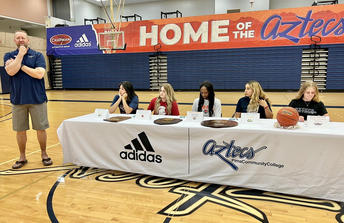 Priscila Varela- Idaho State
Luisa Chavez- Fort Lewis College 
Matehya Aberle- Fort Lewis College
Angel Addleman- Ottawa University 
Camilla Norton- Southern Virginia University <a href="/PimaAthletics/">PimaAthletics</a> <a href="/PimaWBB/">Pima Women’s Basketball</a> signing day <a href="/RR_Athletics/">Rio Rico High School Athletics</a> <a href="/pvtitans/">Palo Verde Titans</a>