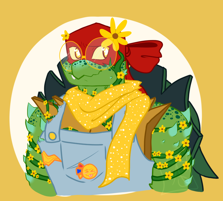 ApollosTrials1's tweet photo. I don't post a lot on here but i did decide to draw my raph sona :] He's just a plant guy!! he's got a ton of flowers on em and they love gardening!!! 

#rottmnt #raphsona #saverottmnt #SaveRiseofTMNT #SaveRiseoftheTMNT #raphaelhamato #Raph #tmnt https://t.co/hfwYCyqp3M