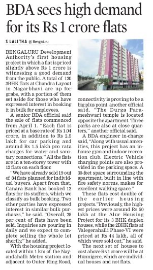 Lolita_TNIE's tweet photo. Bangalore Devt Authority's first housing proj with flats selling above Rs One crore is seeing a good demand since it opened for sale at Chandra Layout in Nagarbhavi. 120 3BHK flats on sale incl bulk  bookings 
 @XpressBengaluru @NewIndianXpress @BDABangalore @siddaramaiah https://t.co/0DeYmeQdVW