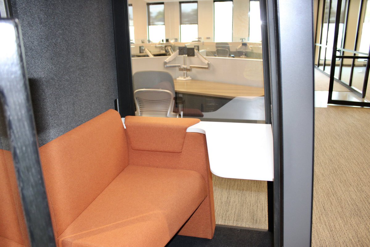 CsiCubicle's tweet photo. In the QT by #Steelcase. These private phone booth/work pods have fast become a popular install with us.  Each pod is ventilated, soundproofed, includes built-in power outlets, intuitive lighting inside and out, lounge seating and a Class A fire rating. https://t.co/WyjfQOdIoF