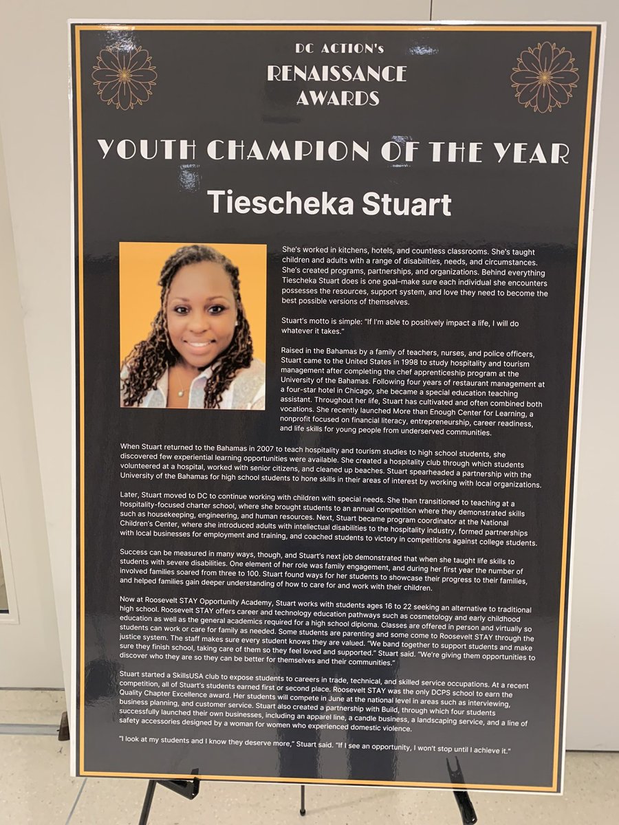 DewayneLittle11's tweet photo. @dcpscte It was great celebrating one of @RooseveltSTAY’s finest teachers, Ms Stuart this evening. She received the Youth Champion of the Year Award at @WeAreDCAction’s Renaissance Awards. She does amazing work with our youth! https://t.co/0sMMPJoxZF