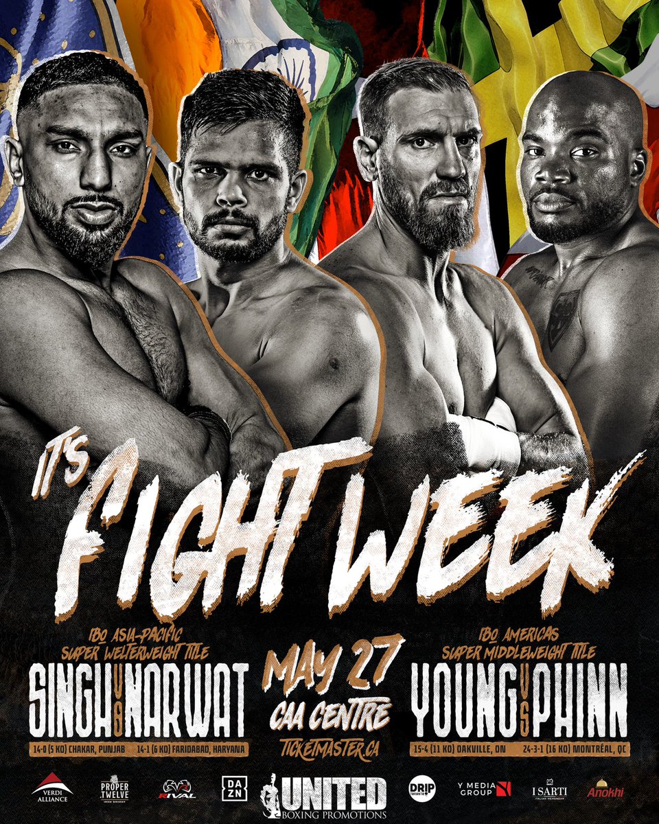 unitedpromotion's tweet photo. Fight Week!! See you Saturday night at the CAA Centre in Brampton #unitedboxingpromotions #dazn @sukhdeepboxer @DAZN_CA @DAZNBoxing https://t.co/01o4zICecf