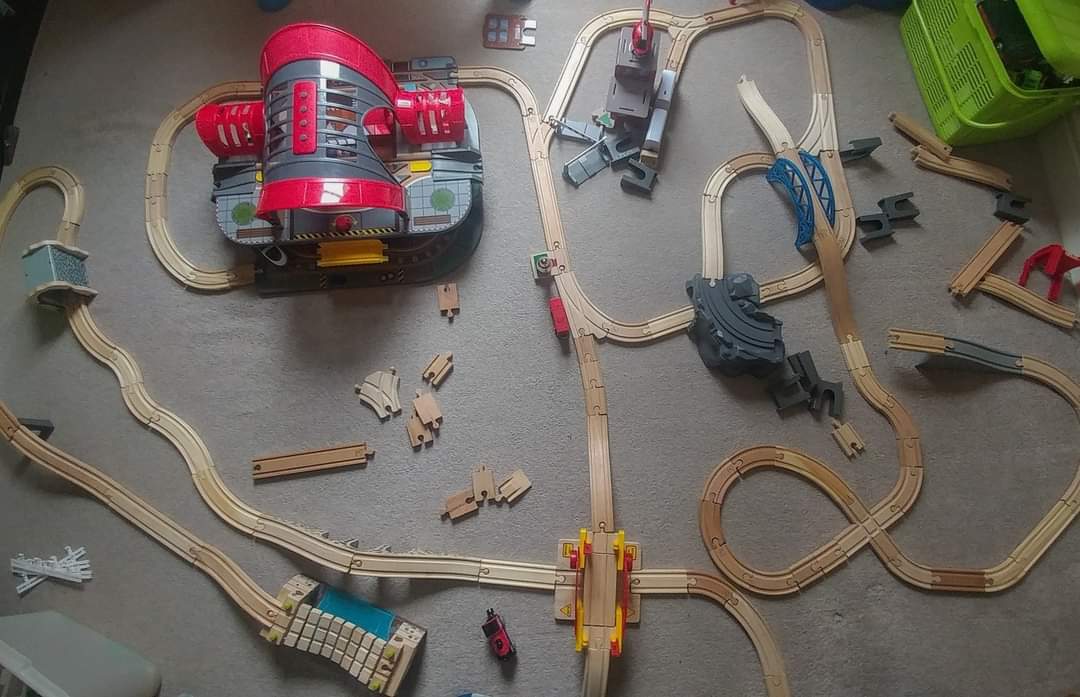 1 Welcome to King's Cross Station 😉...Grandbub #1 had quite the knack of creating intricate track layouts. 

#PlayMatters #LetThemPlay #HandsOnLearning #KidsDeserveIt #GrandmaLove #ECE #preschool #homeschool #parenting