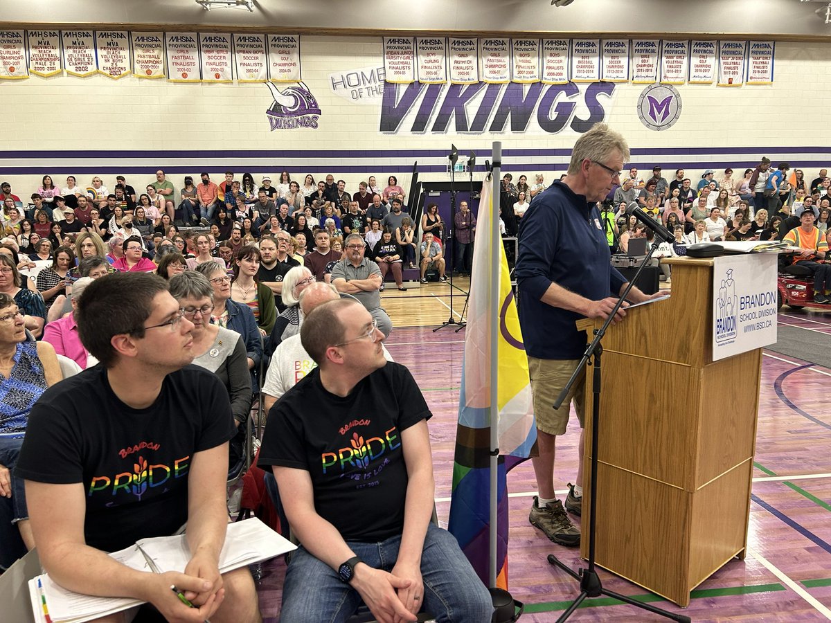 KyleDarbyson's tweet photo. Speakers are resuming with educator Don Cuggy, who is walking the audience through the process of how books are chosen for school libraries and why inclusion is so vital for students of all ages. #bdnmb #mppoli @thebrandonsun https://t.co/NyexdzLXsg