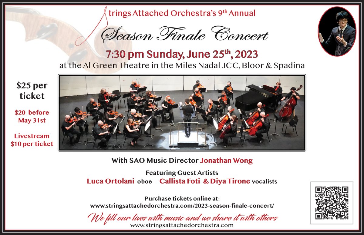 SAOrchTO's tweet image. SAO's 9th Annual Season Finale Concert - 7:30pm on June 25th at the Al Green Theatre - mailchi.mp/b22348fd9136/s…

Featuring Ralph Vaughan Williams’ Oboe Concerto with guest oboist Luca Ortolani, and For Good from “Wicked” with guest vocalists Callista Foti and Diya Tirone.