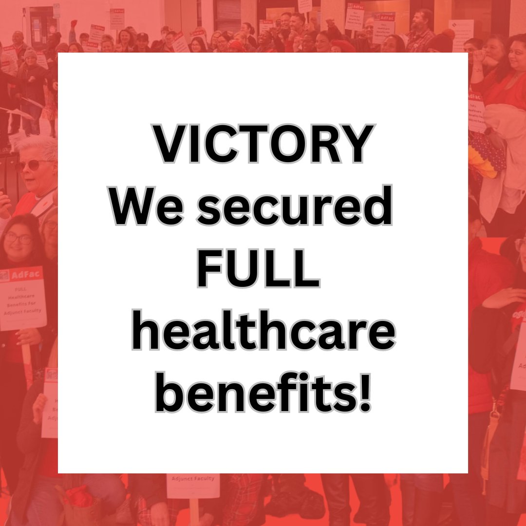 We won full healthcare benefits. Last week our members voted 100% in favor of our healthcare agreement. Tonight the board of trustees voted unanimously in favor of this agreement. #WhenWeFightWeWin