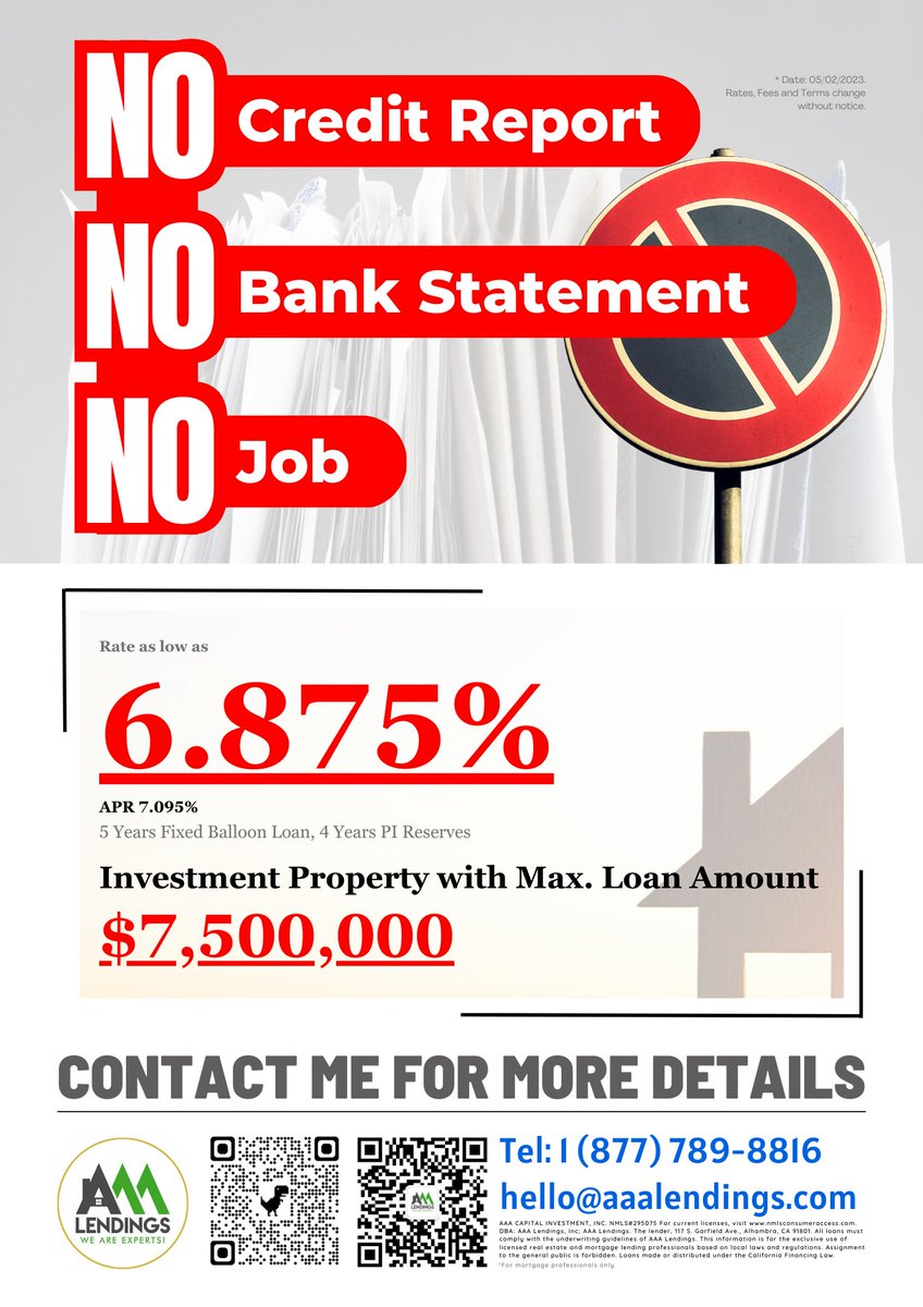 NO credit reports, NO bank statements, NO job required! 

Yes, you read it right, none of the above information is needed. 

This is an exclusive investment product offered to our valued investors!  

#investment #exclusiveinvestment #nocreditcheck #nobankstatementsrequired #job