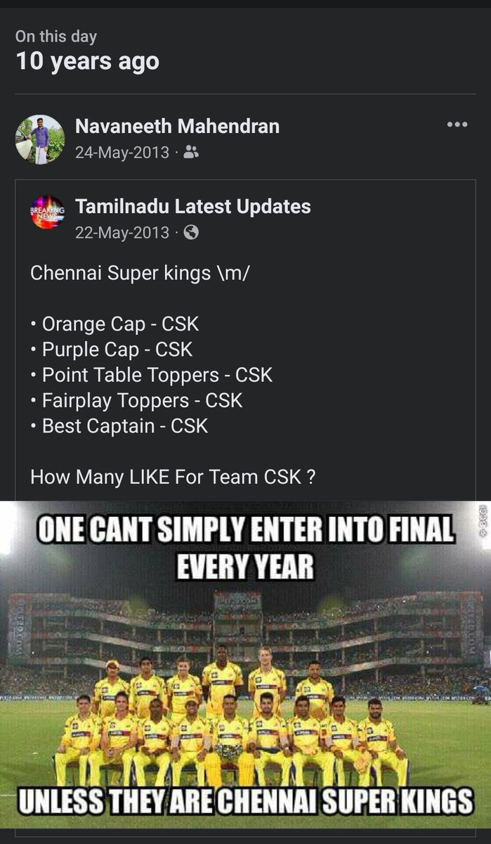 iam_navaneeth's tweet photo. Check this post which I had shared 10 years back 😮
Such a consistent team 🔥🔥💛

#CSK #Yellove #Finalist #CSKvsGT #MSDhoni #FBMemories https://t.co/BJIM2hbV6a