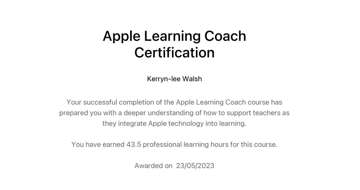 Kerryn Walsh (@teachingyoungo1) on Twitter photo Successfully completed the #applelearningcoach course. Lots of work, but very valuable! <a href="/AppleEDU/">Apple Education</a> Successfully completed the #applelearningcoach course. Lots of work, but very valuable! <a href="/AppleEDU/">Apple Education</a>