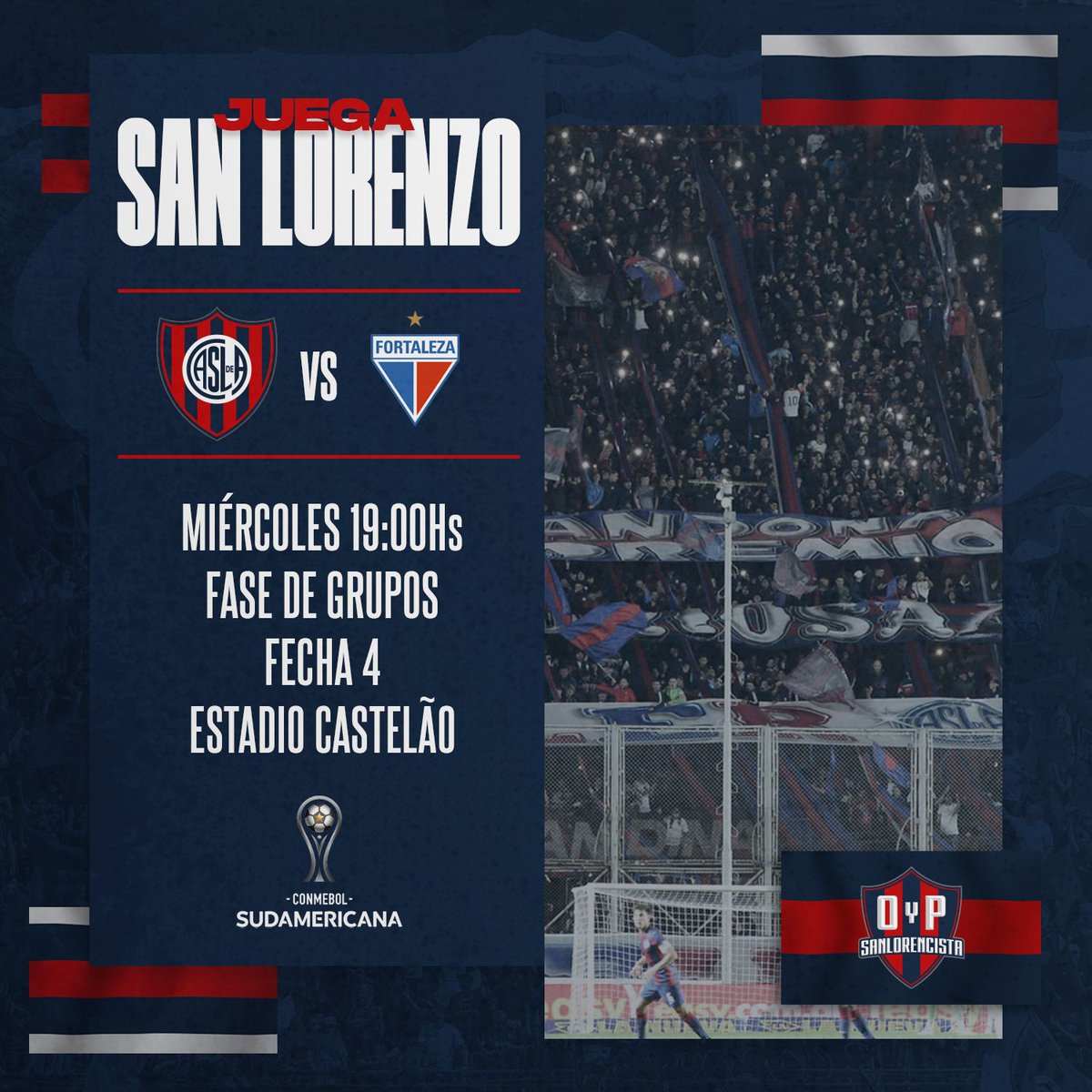 OyPSL's tweet photo. Hoy #JuegaSL 💙❤️

Fortaleza 🆚 SAN LORENZO

🏟️ Estadio Castelão (BRA)
⌚ 19.00 HS
👤 Gustavo Tejera (URU)
📺 ESPN https://t.co/mHHjwNIswQ
