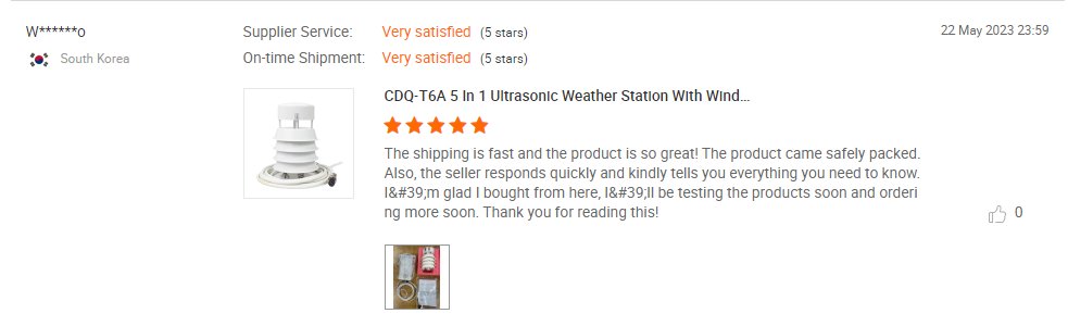 CodaSensor's tweet image. Praise from Korean customers, I believe that with your support, we will be better and better, thank you for your support and trust. #weatherstation #windsensor