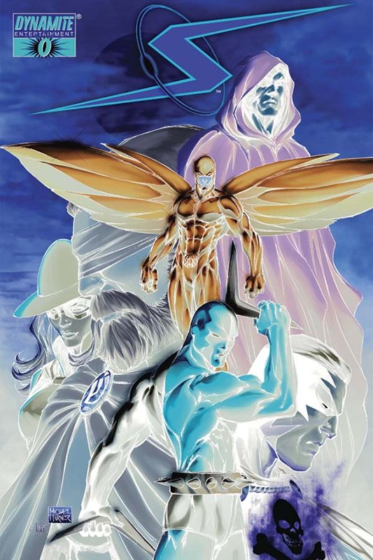 DailyTurnerArt's tweet photo. Project Superpowers #0 retailer incentive cover (2008), colors by @PSteigerwald @AspenComics 
@DynamiteComics #ProjectSuperpowers #GreenLama #Daredevil #Scarab #MissMasque #BlackTerror #Samson  #MichaelTurner https://t.co/T9faR01buf