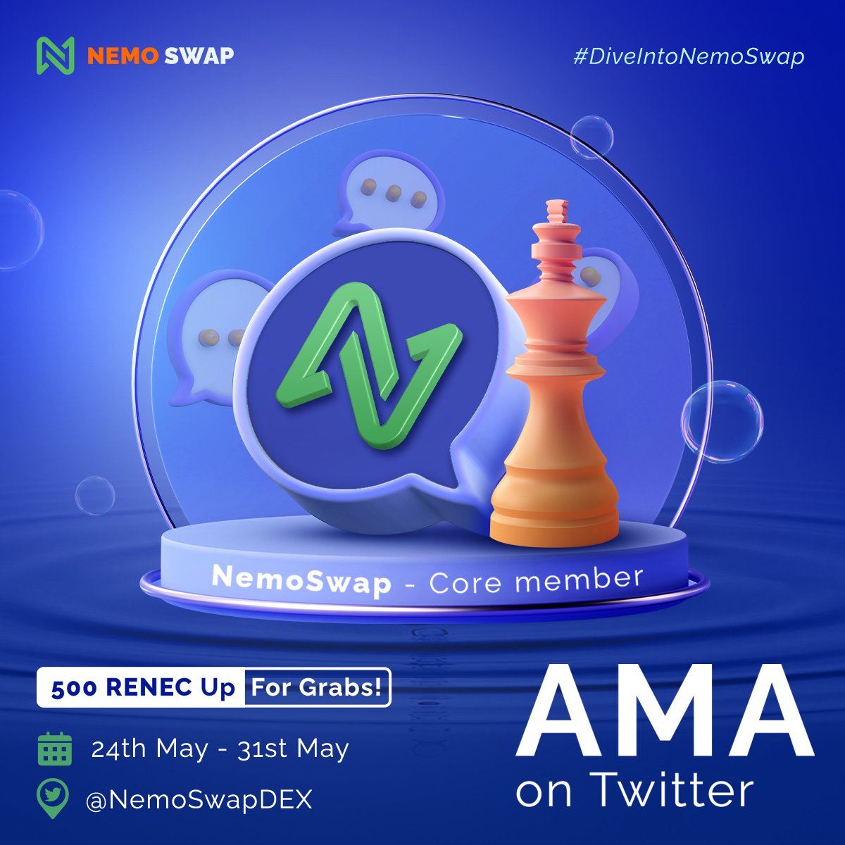 🌊 AMA ALERT 🌊
🐠 🎁 Dive into the world of #NemoSwap and stand a chance to win amazing prizes.
Here's how to play:
1️⃣ Follow us &amp; subscribe t.me/nemoswapdex
2️⃣ Retweet &amp; comment with your question about NemoSwap with the hashtag #DiveIntoNemoSwap
3️⃣ Tag 3 friends