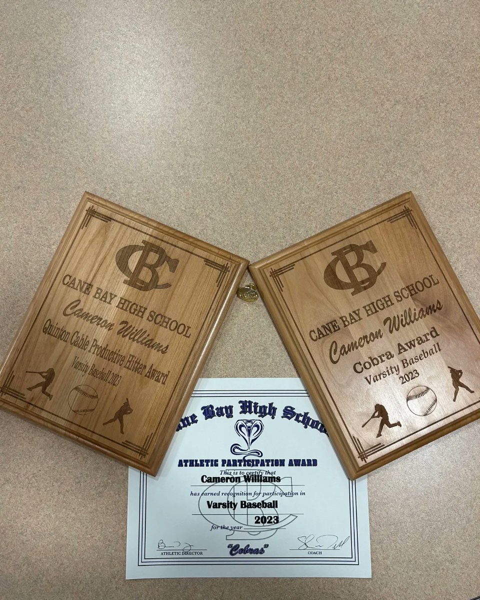 CBW_10's tweet photo. Broke school record with 34 stolen bases, and it was an honor to receive @QuintonCable hitting award!!  and the Cobra award.
@artinabinet @fmupatsbaseball @dshelton66 @toddmahalcobras @diamondprospect https://t.co/uXxHemM5IW