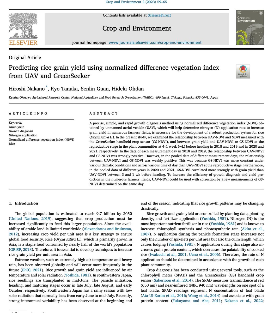 Predicting rice grain yield using normalized difference vegetation ind... sciencedirect.com/science/articl…