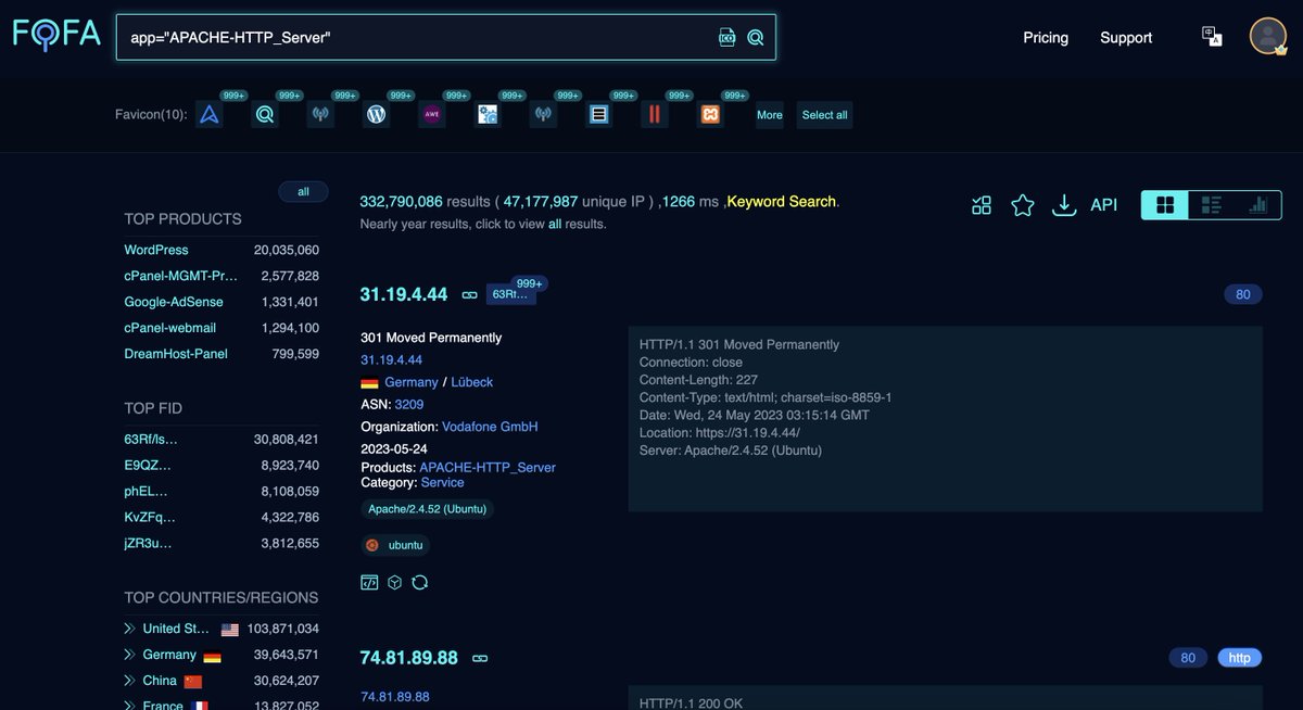 fofabot's tweet image. #CVE-2023-25690: Request Smuggling attack on Apache HTTP Server 9.8 rating🚩
(1/2)
FOFA Free query: app="APACHE-HTTP_Server"
Link: en.fofa.info/result?qbase64…
#apache #cybersecurity #threatintelligence #fofa #OSINT