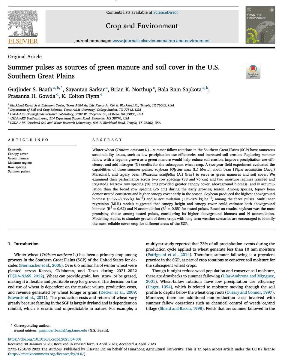 New result from <a href="/DigitAg_TX/">Gurjinder Baath</a> and coauthors: Summer pulses as sources of green manure and soil cover in the U.S. So... sciencedirect.com/science/articl…