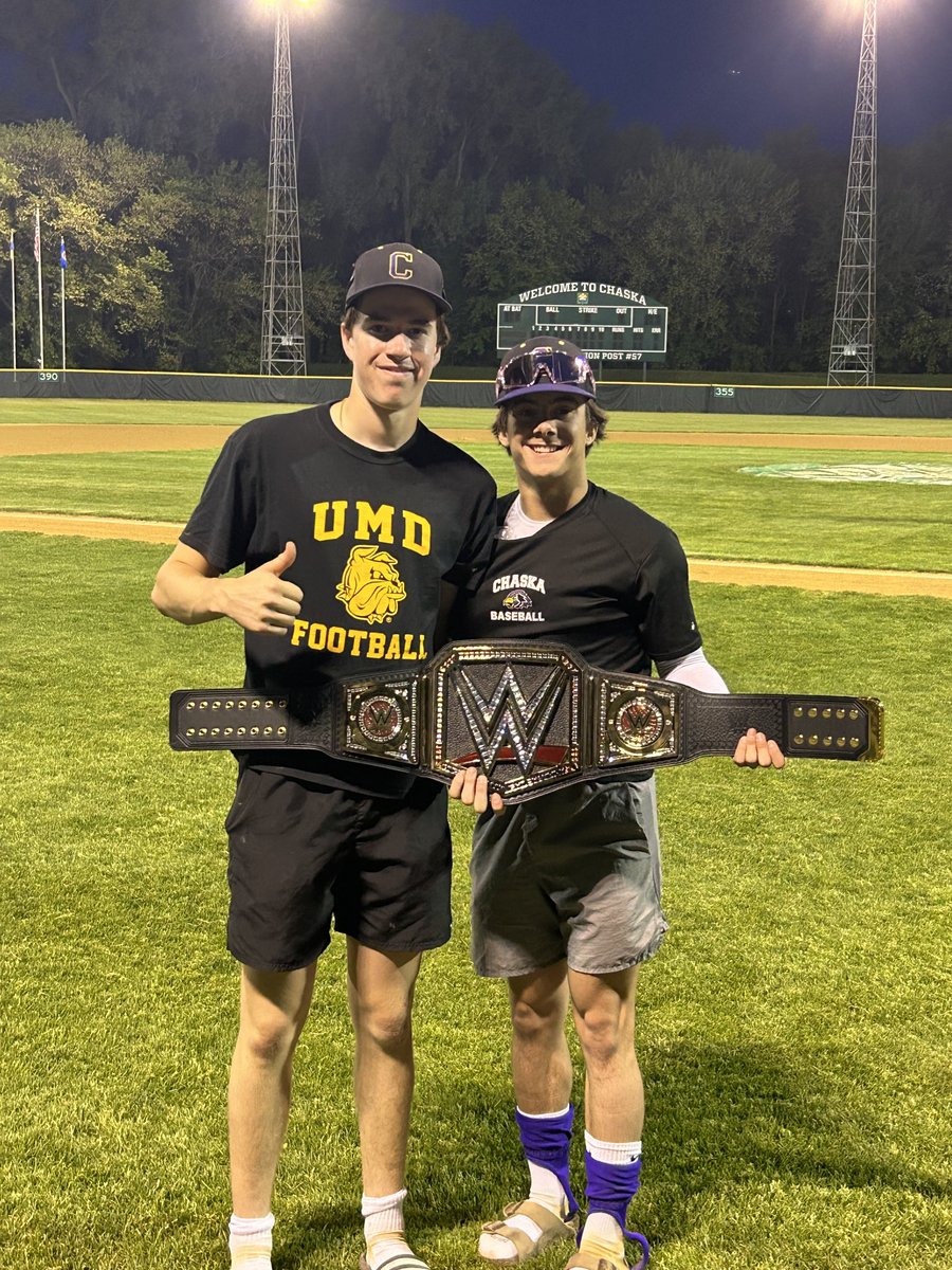 Karsen Atteberry is the ⁦<a href="/WWE/">WWE</a>⁩ Champ today. Isaac said he was great at the plate going 4-4 in our win vs Orono. Also a shout out to Tate Miller for Tying a State Record with 20 Hit By Pitch.
