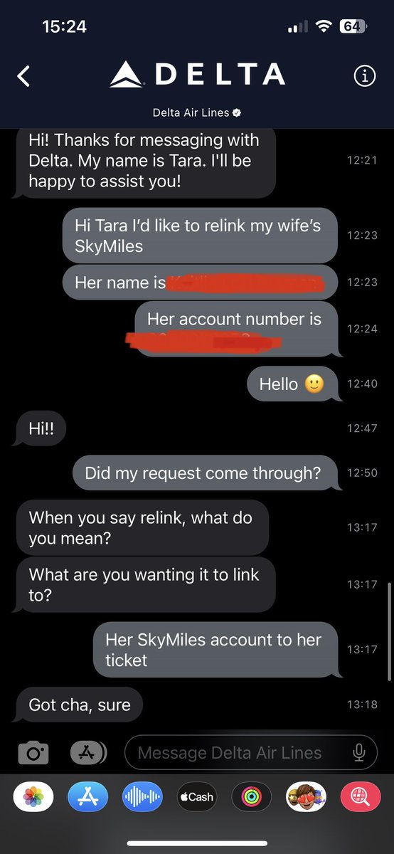 _broveloper's tweet image. .@Delta An absolutely unacceptable experience with the customer service messaging platform. Slow response times and unprofessionalism. Screenshots speak volumes.