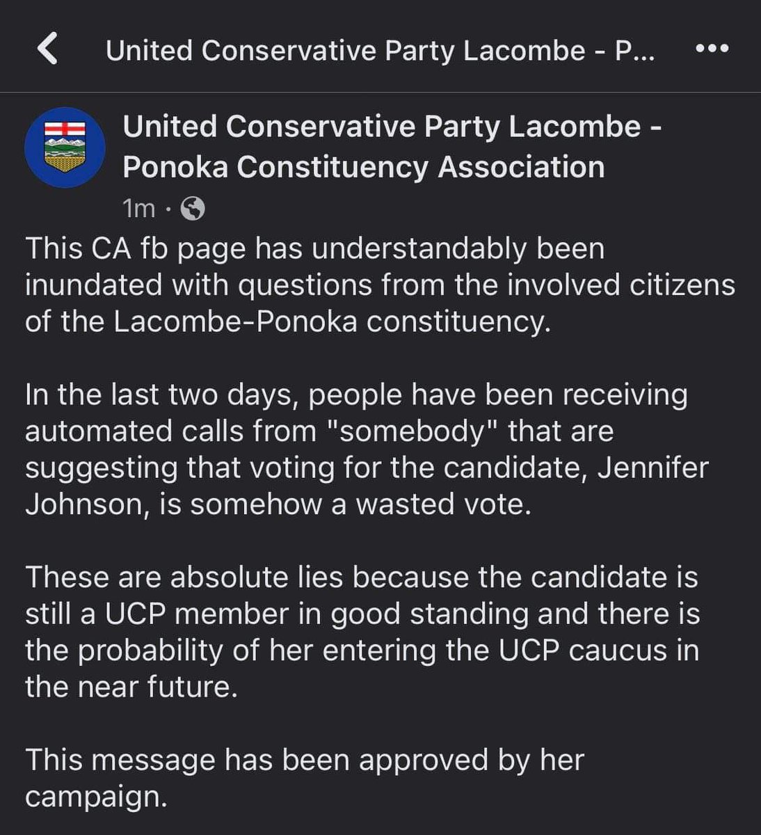 TheBreakdownAB's tweet photo. So just to be clear…

The UCP candidate who compared trans kids to feces is still enjoying the support of the UCP Constituency Association, as well as apparently the party and Smith.

Despite media statements she was fully cut off.

The UCP lie. 

#abpoli #ableg #cdnpoli https://t.co/LCO9BFmxi9