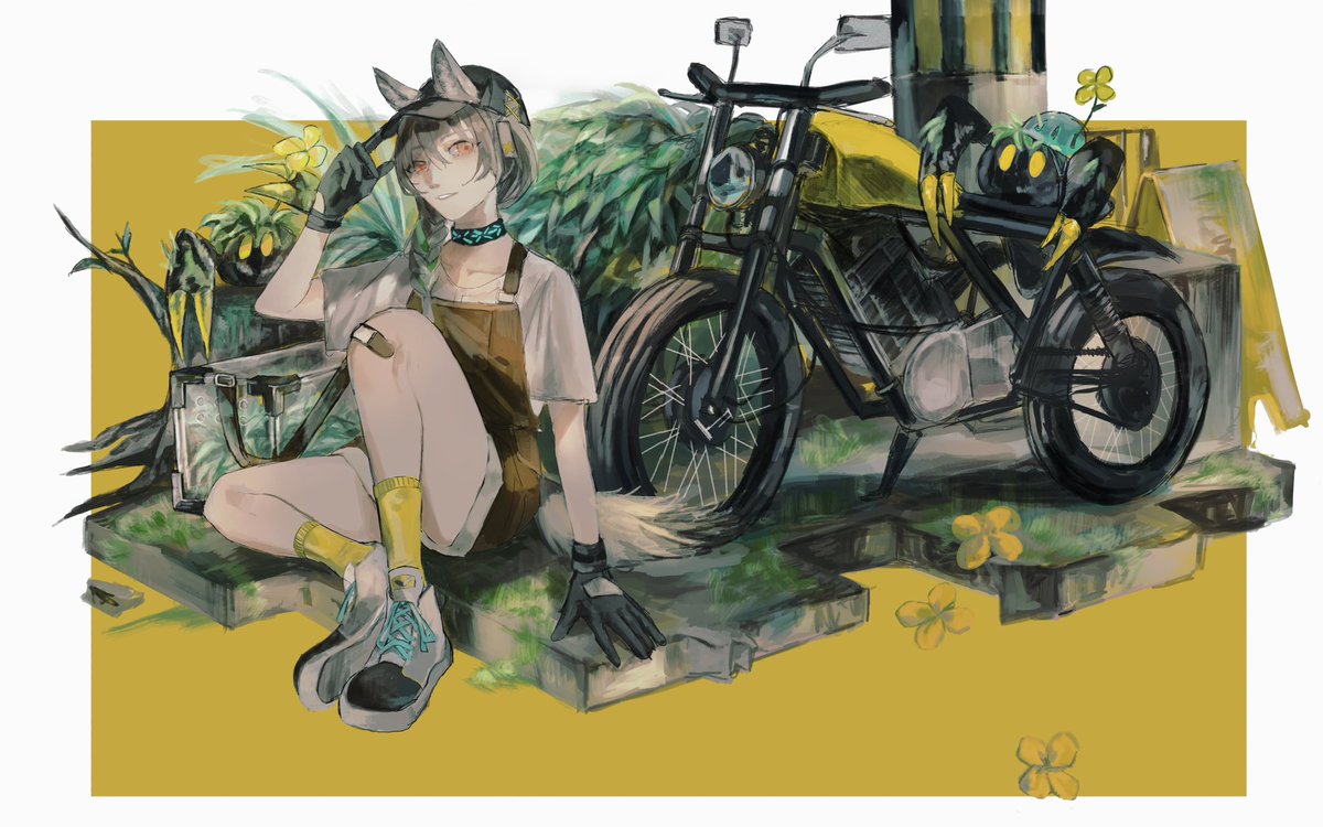 1girl ground vehicle gloves motor vehicle animal ears sitting solo  illustration images