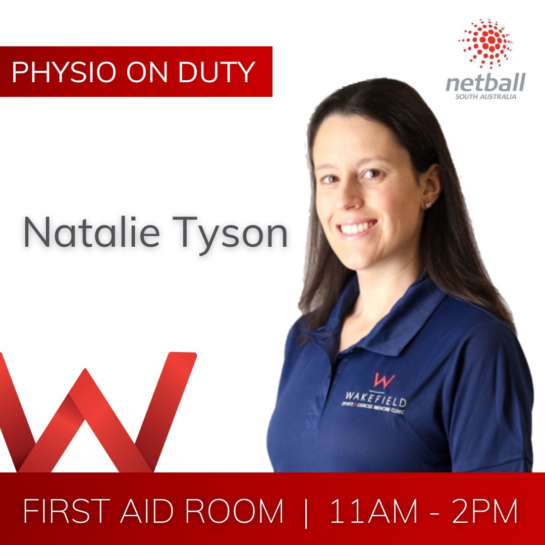 WakefieldSport's tweet photo. Physio Natalie Tyson is #hereifyouneed today from 11am-2pm for any injury assessment and advice at the @NetballSA AMND matches in the First Aid Room.

#netball #sportsphysio #sportsinjury #keepingyoumoving https://t.co/Jsmi3yqy7i