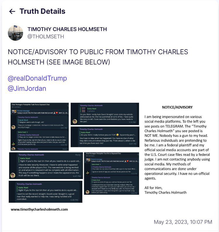 NOTICE/ADVISORY TO PUBLIC FROM TIMOTHY CHARLES HOLMSETH (SEE IMAGE BELOW)

@realDonaldTrump 
@JimJordan