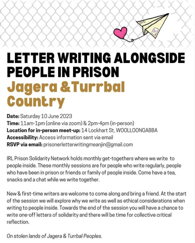 Proud to support this event at our community space, Southside House ✊🏽✊🏽💌

Join @irl_letterwriting in solidarity with loved ones & community members inside.
Saturday 10 June
11-1pm (online)
2-4pm At Southside House (in person)