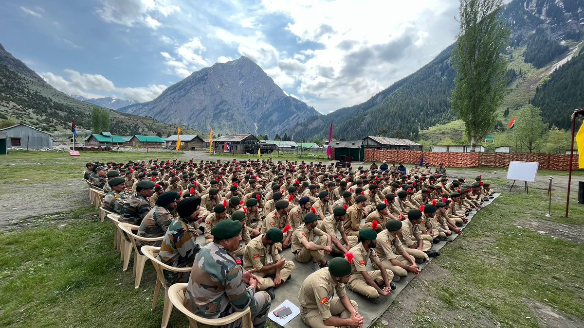 ChinarcorpsIA's tweet photo. Opening ceremony of 3 J&amp;K Bn NCC camp was organised by #ChinarWarriors at #Gurez. The camp is aimed towards augmenting character, comradeship, #discipline, spirit of #adventure and ideals of selfless service amongst #youth.

#Kashmir 
#G20_in_Kashmir 
@g20org 
@adgpi https://t.co/ZrEyLS9Rkh
