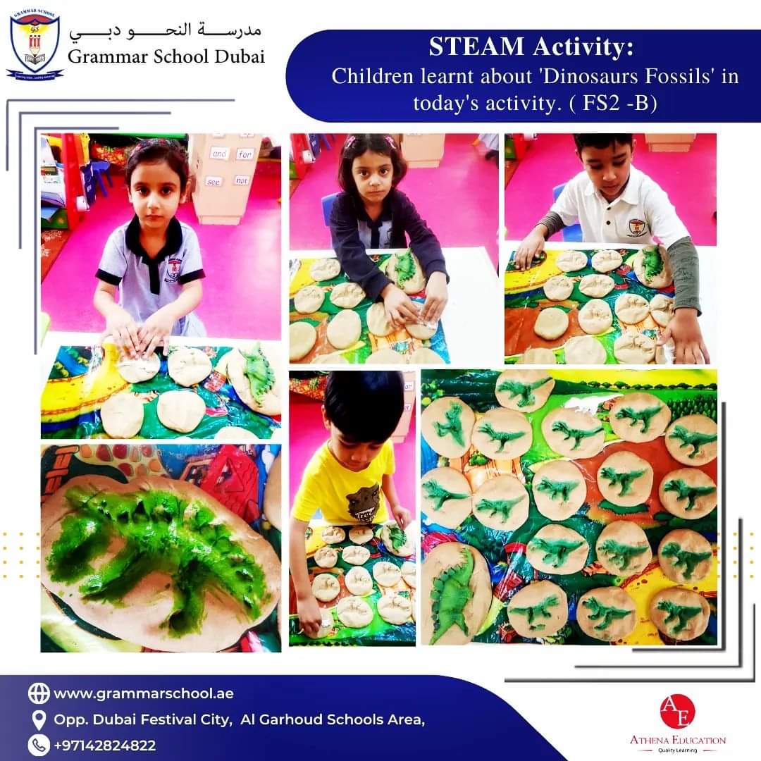 STEAM Activity: Children learnt about 'Dinosaurs Fossils' in today's activity. ( FS2 -B). #steam #activity #dinosaur #fossils #students #grammarschooldubai #athenaeducationuae