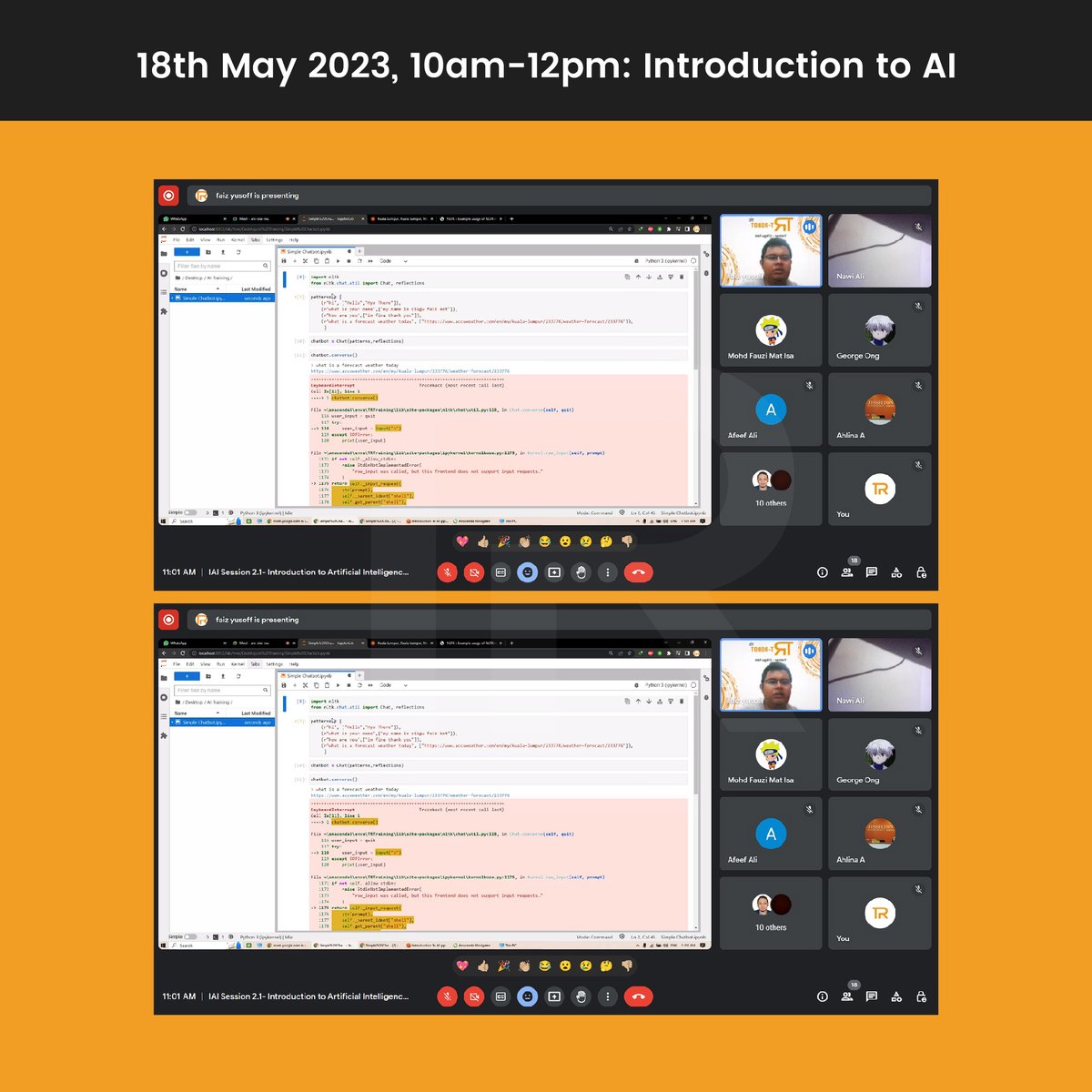 tr_trobot's tweet image. Last week, T-Robot hosted an online training program with 401 registered participants, delivering 6 sessions on IoT, AI, and Industrial Robot in just 2 hours per session. Stay tuned for more knowledge-expanding opportunities with T-Robot! 🚀
@mtdcmalaysia 
#trobot #co9p #training