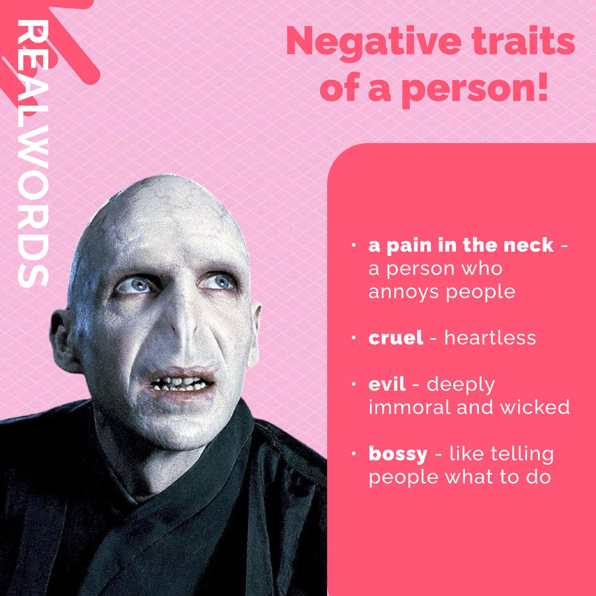 realcool_online's tweet image. Guys, if you don`t know how to describe a bad person - here are some tips for you.

Which one will describe this chsracter the best? Write in comments⚡

.

.

.

.

.

.

.

#reallycool #realenglish #english #teachers #teachersonline #books #englishbooks #vocabulary